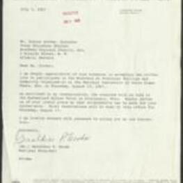 Correspondence between Vernon E. Jordan, Jr. and Geraldine P. Woods, National President, thanking Mr. Jordan for accepting the invitation to participate in the Workshop on Practical Politics and Community Organization at the National Convention of Delta Sigma Theta Sorority, Inc. 1 page.