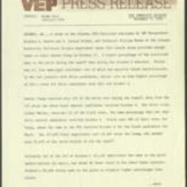 Press release on a study of the 1981 Atlanta Municipal elections by the Voter Education Project shows that Blacks alone provided enough votes to elect Andrew Young on October 27. Blacks won all four municipal elections in majority Black constituencies, and whites cast an even higher percentage of their votes for white candidates. 2 pages.