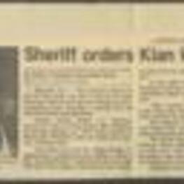 Article on the Klan being ordered out of Millen, Georgia by the Sheriff and denied their plan to demonstrate. 1 page.