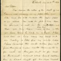 A letter from Frederick Douglass to [Clarance] regarding his travels, the employment options of free colored people, and his desire to build a school for colored children. 4 pages.