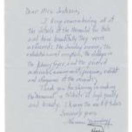 Correspondence from Theresa Woodruff to Theda Jackson regarding a memorial for Hale Woodruff. 1 page.