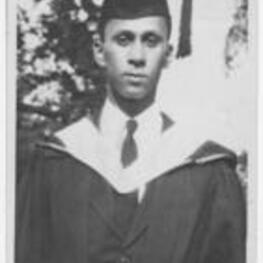 Joseph A. Bailey on his graduation day. Written on verso: Joseph A. Bailey, who received the degree of Master of Arts from Atlanta University June 3, 1931,- the first student to have earned a graduate degree at Atlanta University.