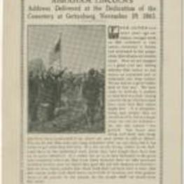 A printed document of Abraham Lincoln's Gettysburg Address from November 19, 1863.