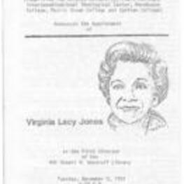 A program For Virginia Lacy Jones' Appointment as Director of the Woodruff library.