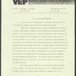 Press release from the Voter Education Project issuing a resolution urging the U.S. Senate to reject the confirmation of William Bradford Reynolds as Associate Attorney General of the United States. VEP believed that Reynolds was not qualified for the position and that his confirmation would further entrench the ongoing reversal in civil rights. VEP cited Reynolds' opposition to the renewal of the Voting Rights Act, his misinterpretation of the law, and his attempts to give tax exemptions to segregated schools as evidence of his unsuitability for the position. 1 page.