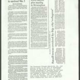 "State increase of Black officials is ranked No.1," about the gain of Black public officials in Alabama, along with clippings "Black mayors plan meeting in Birmingham", March 18, 1982, and "Small towns revived by big city 'refugees'", February 8, 1976. 1 page.