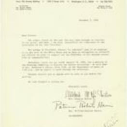Letter calling for a steering committee meeting to support President Johnson in his new role. 1 page.
