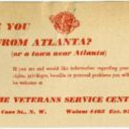 A flyer advertising the Veterans Service Center.