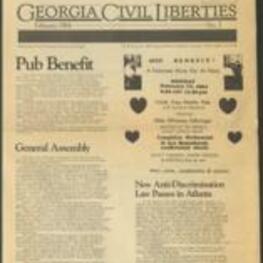 The Atlanta City Council adopts legislation, prompted by the ACLU, to end racial and gender discrimination in several Atlanta gay bars, requiring establishments selling alcohol to make a good faith effort to ascertain legal drinking age and to post a notice at the point of entry reading, "You may be requested to show no more than one currently valid picture of identification with name and date affixed as issued by any agency of government". 1 page.