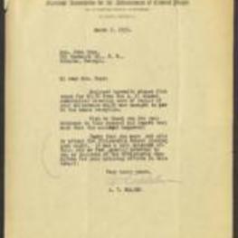 Correspondence Between A. T. Walden and Mrs. Hope regarding an enclosed payment for damaged silverware from A.U. Alumni Association. 1 page.