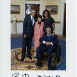 Joseph and Evelyn Lowery pose for a photo with President Barack Obama and First Lady Michelle Obama in the White House.