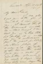 A letter to John Brown from Franklin B. Sanborn, about Brown averting arrest and travel to Kansas. Sanborn also discusses his admiration and respect for Brown and his activities, mentioning caring and defending his family. 3 pages.