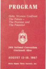 Program of Delta Sigma Theta Sorority, Inc. 29th National Convention with schedule, activities, and leadership. 24 pages.