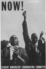 A Student Nonviolent Coordinating Committee (SNCC) poster depicting students in a crowd with arms extended and clapping.