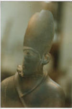 Written on verso: King Kha-sekhem II D[?]n. A sculpture missing half of its face.