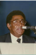 Joseph E. Lowery is shown speaking as one of the panelists for the Meeting Per L'amicizia Fra I Popoli, the Meeting of Friendship Among the People, in Rimini, Italy. For more details about this event, see page 43 of the September-October 1980 SCLC Magazine: http://hdl.handle.net/20.500.12322/auc.199:07014.
