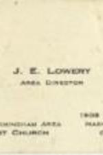 A business card for Joseph E. Lowery in his capacity as the director of the Nashville - Birmingham area for the Methodist Church.