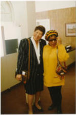 Evelyn G. Lowery and actor Ruby Dee pose for a photo at the national headquarters building for the Southern Christian Leadership Conference in Atlanta, Georgia. See a related photo on page 61 of the January-February 1992 SCLC Magazine: http://hdl.handle.net/20.500.12322/auc.199:07046.