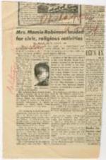 "Mrs. Mamie Robinson Lauded for Civic, Religious Activities" article on Mrs. Mamie Robinson community involvement in North Philadelphia and involvement with Republican State Committee. 1 page.