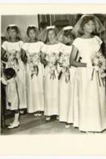 Group of bridesmaids at the wedding of Beth A. Chandler and Theodore John Warren.