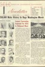 The September 1963 issue of the SCLC Newsletter, highlighting the March on Washington and other Southern Christian Leadership Conference related events. 11 pages.