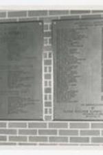 Two plaques "Centennial Honor Roll on Donors &amp; Workers...In Appreciation by Clark College Alumni Association, December 31, 1969, Atlanta GA." on a brick wall.