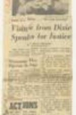 "Visitor from Dixie Speaks for Justice" article on Mrs. Fanny Lou Hamer speaking in Detroit on justice work in Mississippi. 1 page.