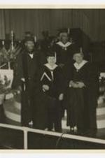 Written on verso: Honorary Degree Recipients - 1959?, Front - L-R Mrs Ruthella Rodehouser; Dr. Goodrich C. White, Back - L-R- Dr. Marquis L. Harris; Bishop J.W.E. Bower, II.