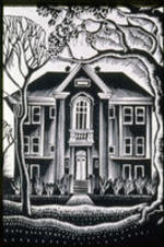 A slide of Hale Woodruff's linocut print entitled either "Oglethorpe" or "Little Schoolhouse."