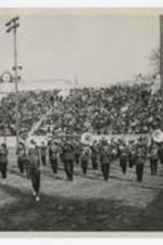The Clark College Marching Band perform at a football game.