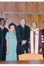 Written on verso: Commencement 1985 Sidney Poitier, Yvonne King, Walter Writson, Hugh Gloster and Coleman Young.