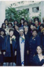 SCLC/W.O.M.E.N. founder and convener Evelyn G. Lowery (first row, fifth from left), poses for a photo with SCLC/W.O.M.E.N. members and others, including Winnie Mandela (next to Lowery).