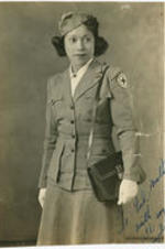 A portrait of Hazel Dixon Payne in her Red Cross uniform. Written on recto: To God mother with all my love, Hazel.