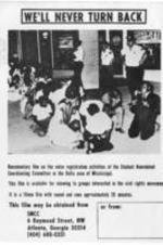 Student Nonviolent Coordinating Committee (SNCC) flyer promoting a documentary film about voter registration in Mississippi.