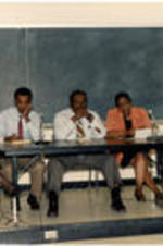 C. Eric Lincoln (center) sits on a panel with other participants at a UNC writer's workshop.