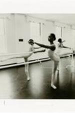 View of ballet students practicing. Written on verso: Spelman College Children's Dance Program.