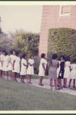 Students line up at Freshmen Orientation.