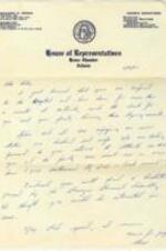 Correspondence from Benjamin D. Brown from the House of Representatives Atlanta House Chamber, sending well wishes to Ruby Doris Smith. 2 pages.