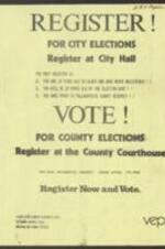 Flyer encouraging people to register for city elections in Tallahatchie County, Mississippi. 1 page.