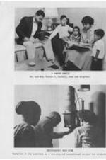 A campus family and photography dark room. Written on recto: (top image) A campus family. Mr. and Mrs. Robert C. Stovall, sons and daughter. (lower image): Photographic dark room. Installed in the dormitory as a training and recreational projects for students.