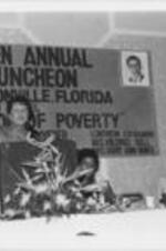 Evelyn G. Lowery is shown addressing a crowd during the SCLC/W.O.M.E.N. Luncheon at the 29th Annual Southern Christian Leadership Conference Convention.