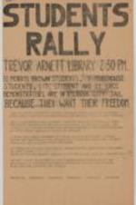 Student Nonviolent Coordinating Committee (SNCC) flyer promoting a student rally at Trevor Arnett Library protesting the arrest of Atlanta University Center Students.