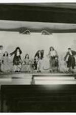 View of actors on stage. Written on verso: Finale of "The Miser" by Moliere, 1947-1948.