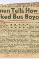 "Woman Tells How She Sparked Bus Boycott" article on Mrs. Rosa Parks as the speaker at the Carnegie Endowment International Center. 1 page.