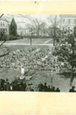Students participate in gymnastics. Written on recto: Mass Gymnastics, Spelman College Founder's Day, April 11, 1937.