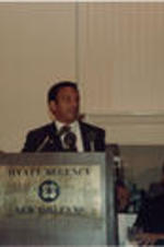 Atlanta Mayor Andrew Young is shown speaking during the 30th Annual Southern Christian Leadership Conference Convention in New Orleans, Louisiana.