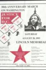 A flyer advertising the 30th Anniversary March on Washington commemoration event to be held on August 28, 1993. 1 page.