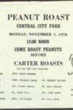 Flyer for a "Get Out the Vote" Peanut Roast and Rally held before the 1976 Presidential Election, featuring guests like Congressman Andrew Young, Lieutenant Governor Zell Miller, and Mayor Maynard Jackson, held on November 1, 1976 in Central City Park. 1 page.