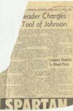 Newspaper clipping on Mrs. Hamer comments about Dr. King's affiliation with President Johnson. 1 page.