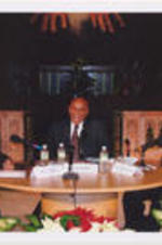 C.T. Vivian, Harry Belafonte, and Joseph E. Lowery sit in conversation during an event at St. Sabina Church in Chicago, Illinois.